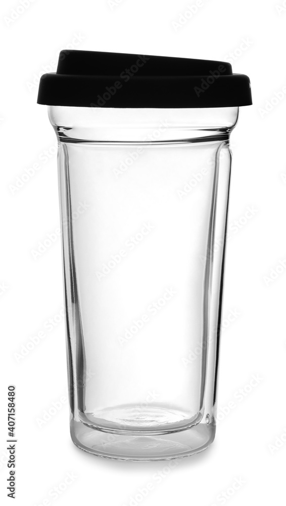 Reusable glass coffee cup isolated on white Reusable glass coffee cup isolated on white