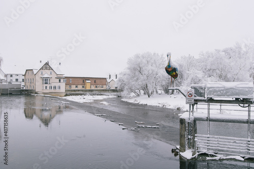 Die Donauwehr im Winter in Riedlingen, Schwäbische Alb,  Baden-Württemberg, Deutschland photo