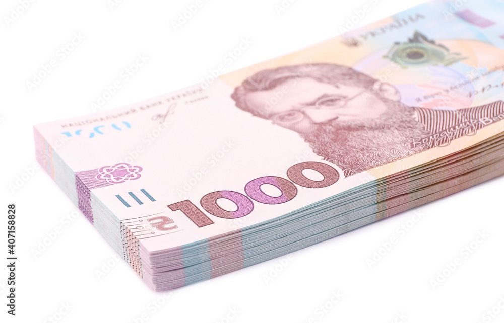 1000 Ukrainian Hryvnia banknotes on white background 1000 Ukrainian Hryvnia banknotes on white background