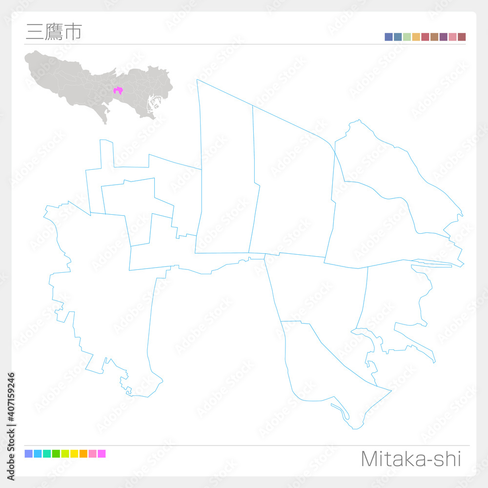 三鷹市・Mitaka-shi・白地図（東京都）