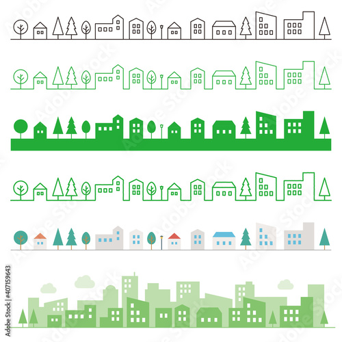 Cityscape vector illustration 街並みのラインセット