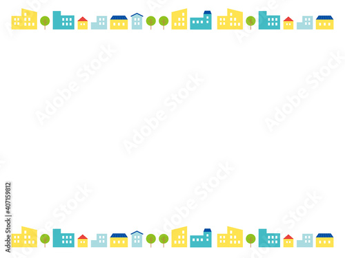 Colorful cityscape frame vector illustration カラフルな街並みのフレーム