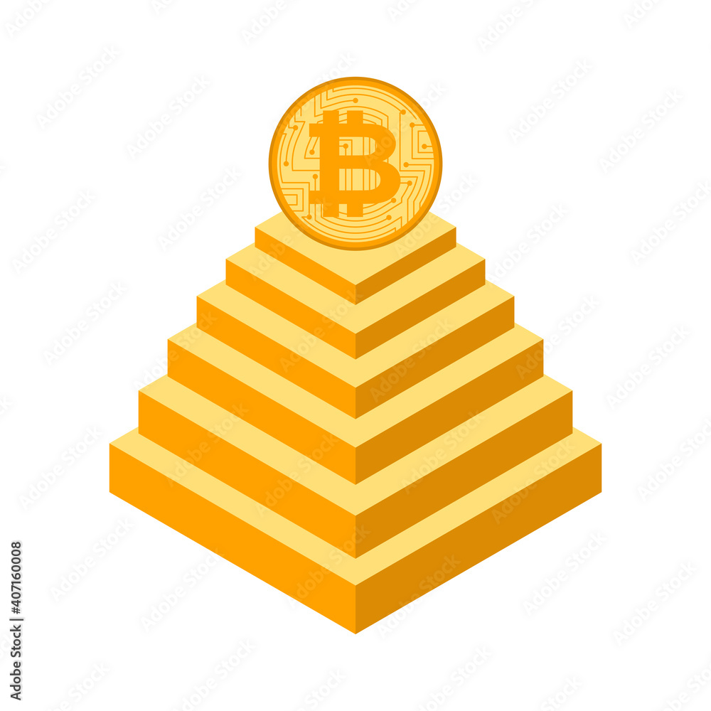 Bitcoin pyramid. Financial pyramid on cryptocurrency. vector illustration Bitcoin pyramid. Financial pyramid on cryptocurrency. vector illustration