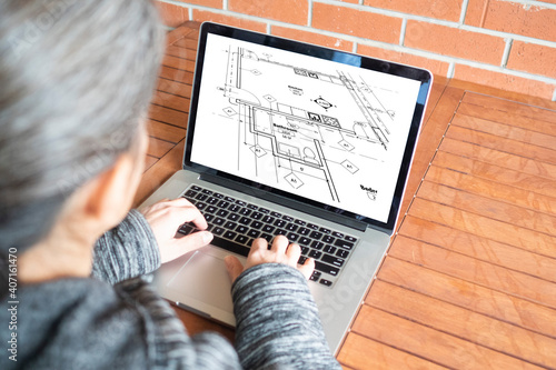Architectural drawing, floor plan of an arhictectural project. Blueprint construction drawings done by engineers and architects.