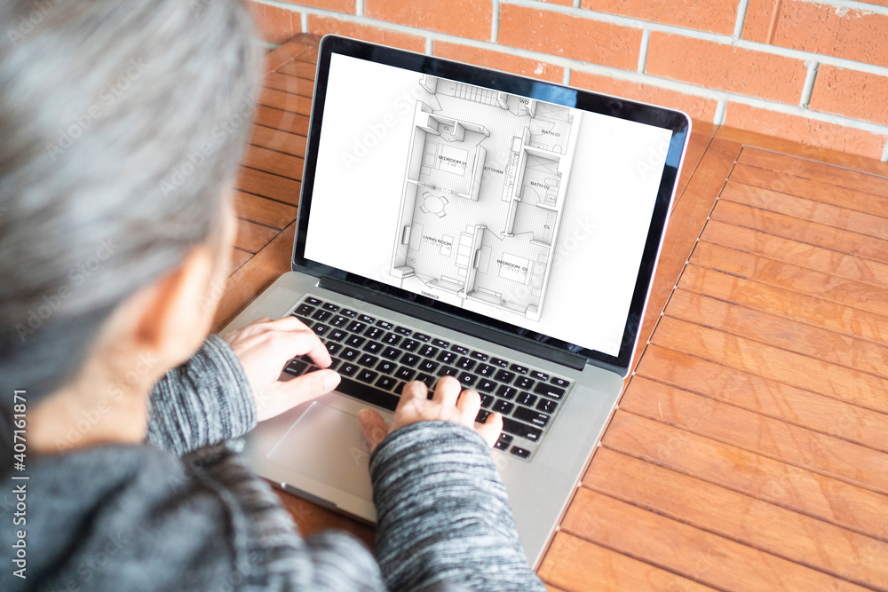 Fototapeta premium Architectural drawing, floor plan of an arhictectural project. Blueprint construction drawings done by engineers and architects.