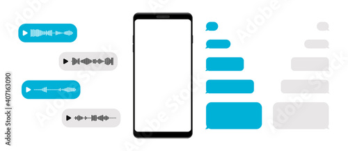 Mockup smartphone with template blank messenger chat and voice message. Telegram messenger. Empty screen of mobile phone. Vector