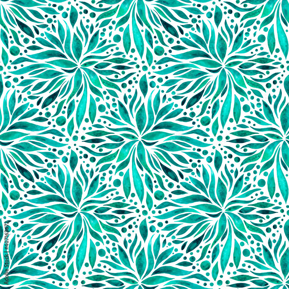 Seamless watercolor pattern of flowers in green tones. Hand drawn watercolor pattern. Suitable for invitations, wrapping paper, textiles, fabric, packaging Seamless watercolor pattern of flowers in green tones. Hand drawn watercolor pattern. Suitable for invitations, wrapping paper, textiles, fabric, packaging