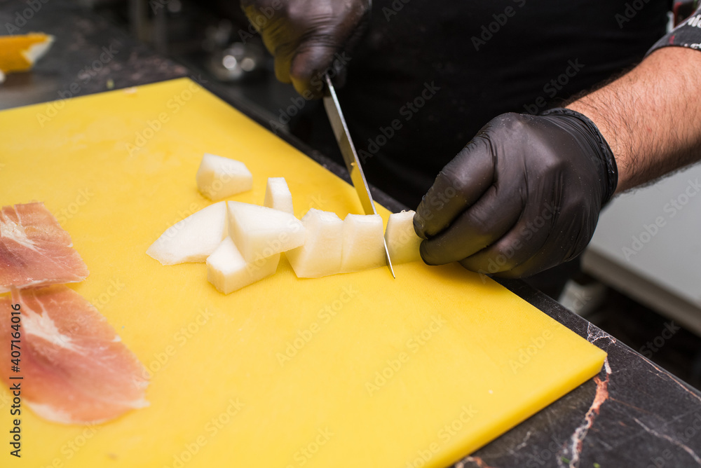 The process of slicing a delicious and healthy ripe melon The process of slicing a delicious and healthy ripe melon
