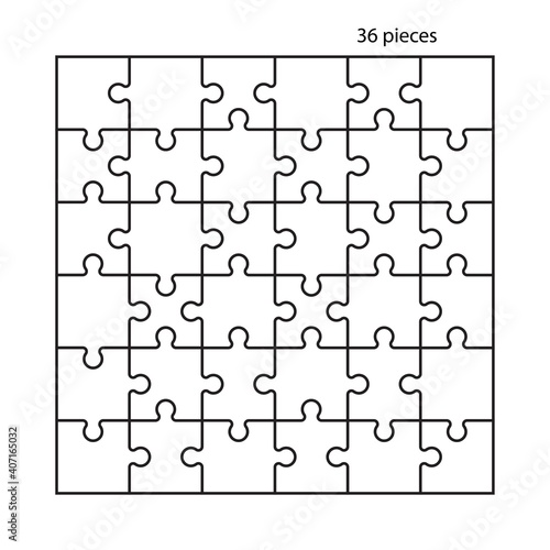 Puzzles grid. Jigsaw puzzle 36 pieces, thinking game and 6x6 jigsaws detail frame