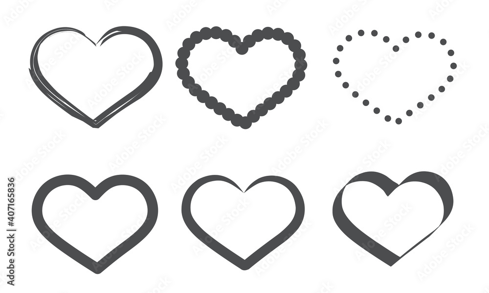 set of heart shape line art. isolated white love element templates. vector set of heart shape line art. isolated white love element templates. vector