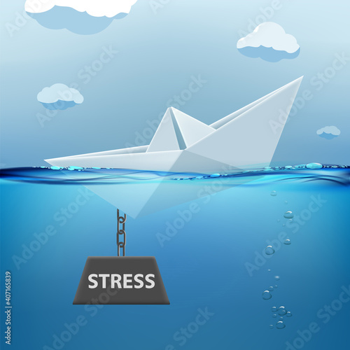 Paper boat with heavy load with inscription stress
