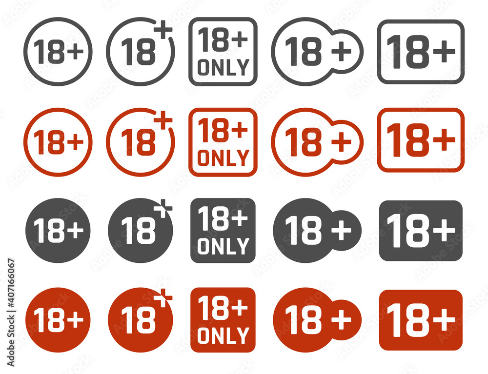 18 plus years old icon set, adults content signs 18 plus years old icon set, adults content signs