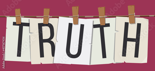 Word "Truth" attached to the rope with hairpins