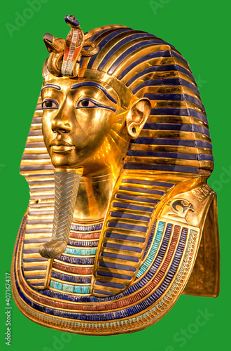 Funeral mask of pharaoh Tutankhamun on green background