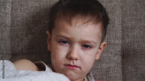 Child boy tired and fall asleep