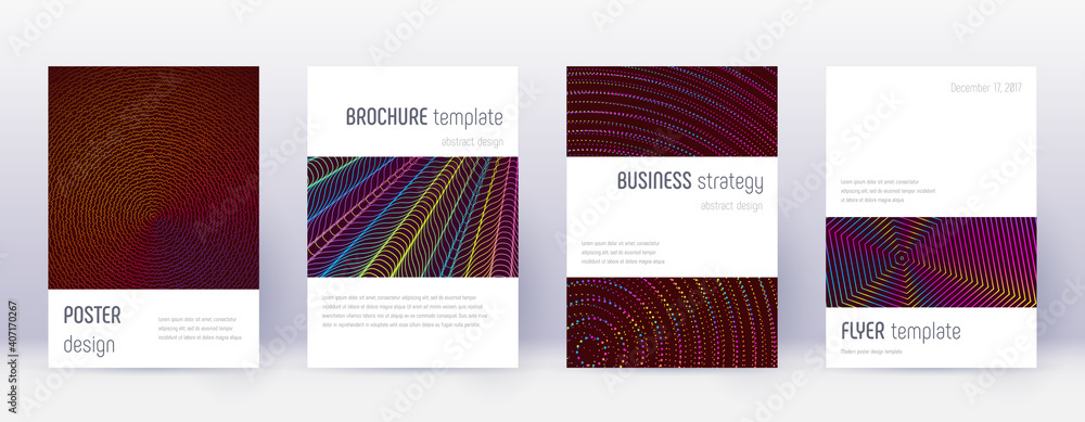 Fototapeta premium Art business card. Abstract lines modern brochure template. Red vibrant gradients geometry on white blue background. Fair cover, brochure, poster, book etc.