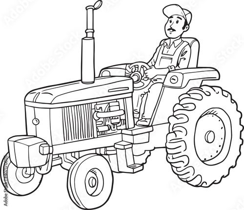 A farmer driving his tractor