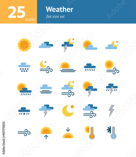 Weather flat icon set. Vect...