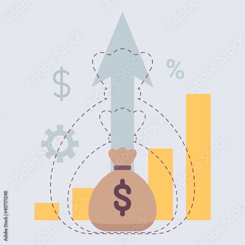 Return on Investment, ROI capital gains dividends symbol. Earn a passive income to build wealth chart, professional growth investing for great financial success. Vector flat style cartoon illustration