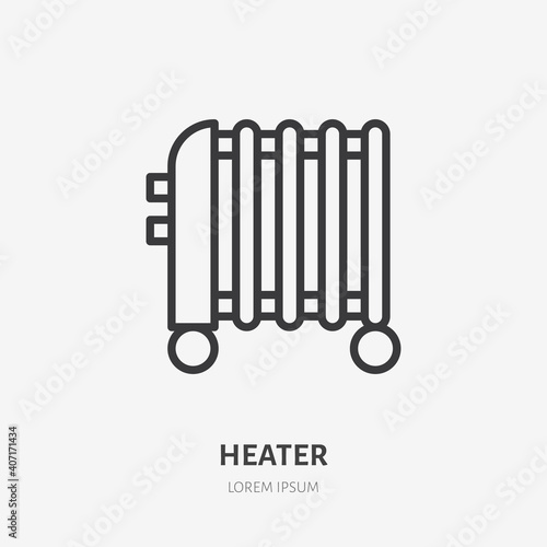 Oil heater flat line icon. Vector outline illustration of domestic heater. Black color thin linear sign for interior portable thermostat