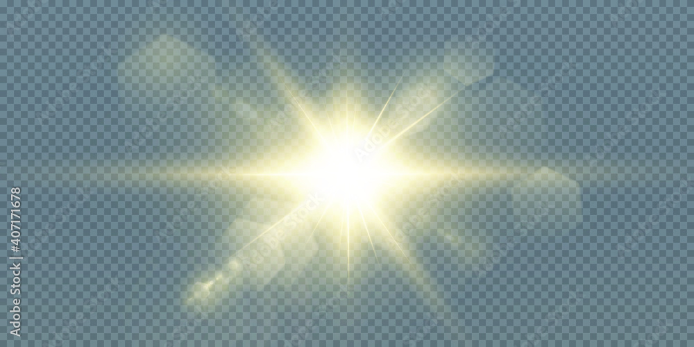  sun is shining brightlight rays with realistic glare. Light star on a transparent black background. Light star gold png. Light sun gold png. Light flash gold png. Powder png.