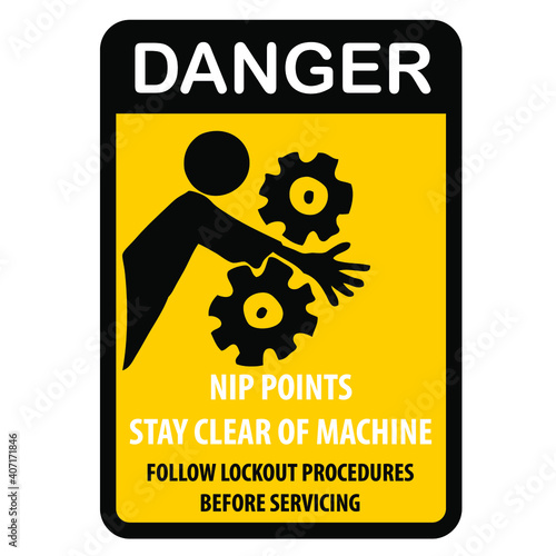 Danger, nip points stay clear of machine, sign vector