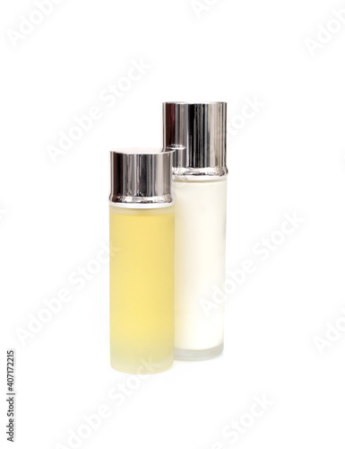 Layout of perfume bottles isolated on a white background