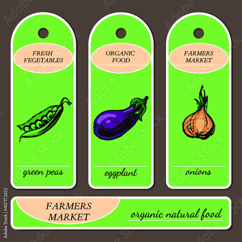 Template for label design, painted with vegetable. Can be used for vegan products, brochures, banner, restaurant menu, farmers market.