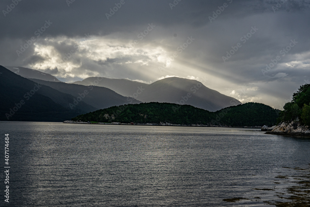 Sunbeam at Tingvollfjorden in Norway