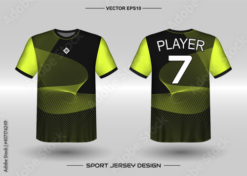 T-shirt sport vector design template, Soccer jersey mockup for football club. uniform front and back view. Clothing Men adult. Can use for printing, branding logo team, squad, match event, tournament