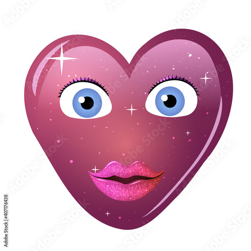 Vector illustration for Valentine's Day. Heart with face decorated with stars