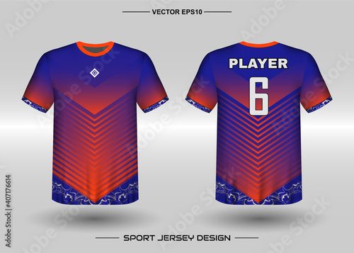 T-shirt sport vector design template, Soccer jersey mockup for football club. uniform front and back view. Clothing Men adult. Can use for printing, branding logo team, squad, match event, tournament