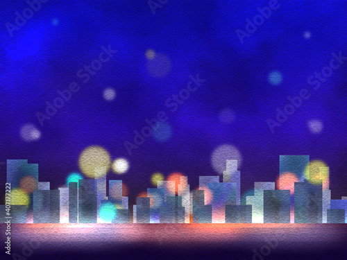 光が滲む街の夜景　下寄せ（ヨコ）