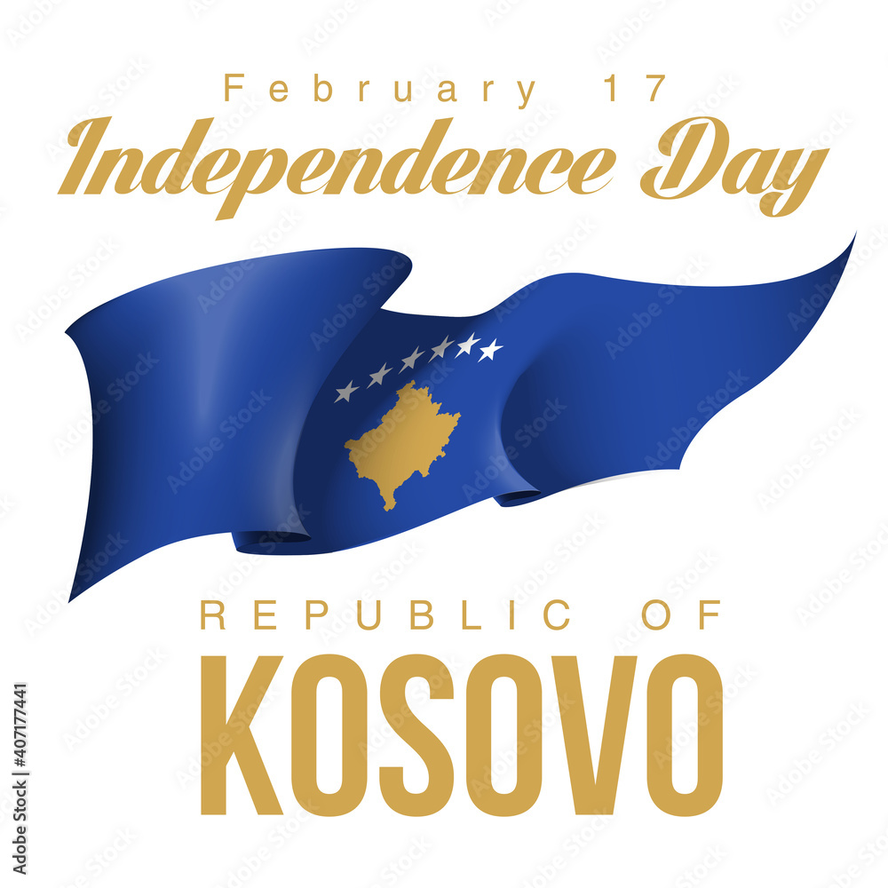 illustration festive banner with state flag of The Republic of Kosovo