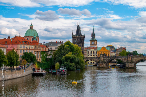 Picturesque view of Charles Bridge and Old Town Bridge Tower. Prague, Czech Republic