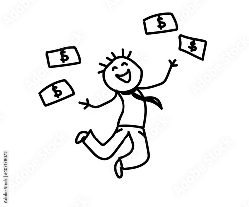 The employee is happy with the salary. Sketch. Vector illustration.