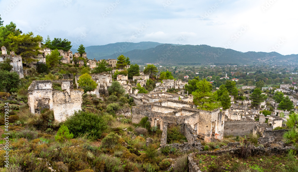 Abandoned Greek village Kayakoy, Fethiye, Turkey. Kayakoy is a ghost town, the largest in Asia Minor, Anatolia