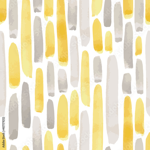 Vector illustration: seamless pattern of yellow and gray watercolor paint strokes on white background