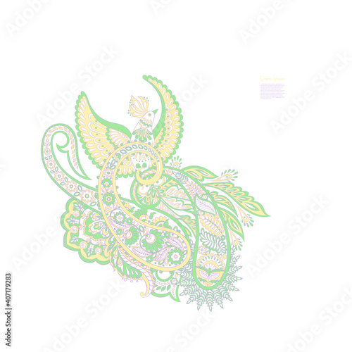 Vector Bird and Paisley Floral isolated ornament