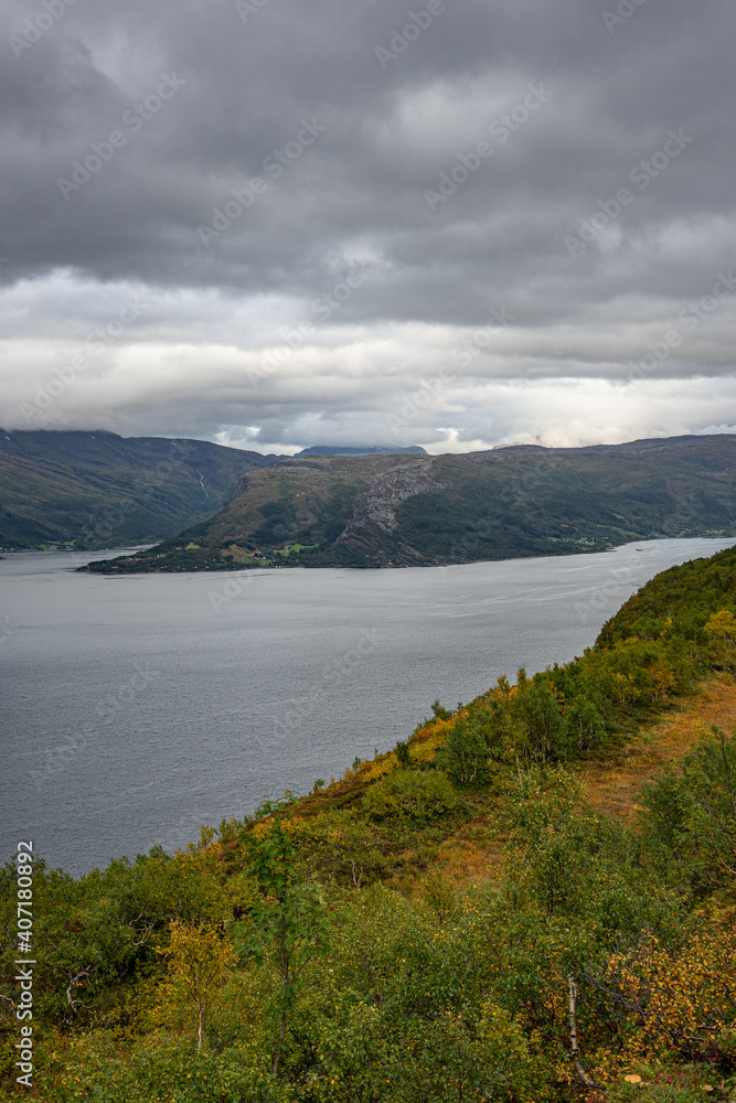 Fjord landscape with extrem weather conditions