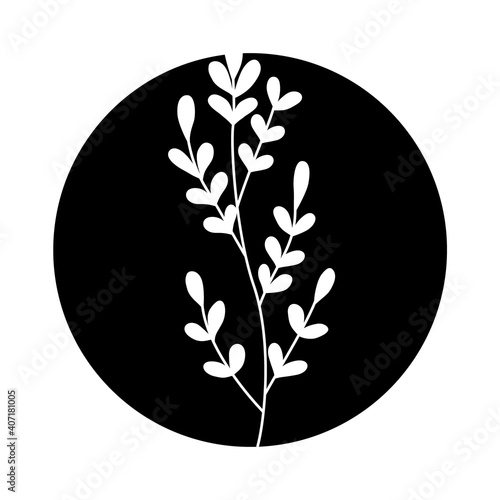 Black full moon with white lace floral ornament. Design element for logos icons. Vector illustration. Modern Boho style doodle art