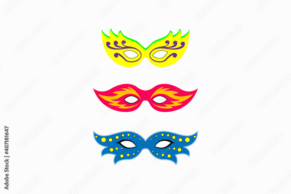 Obraz premium set of colorful cartoon masks with feathers mardi gras carnival party . Fat tuesday, carnival, festival. 