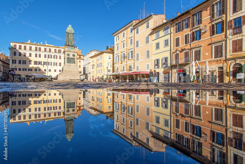 Photography Rome, Italy - in Winter time, frequent rain showers create pools in which the wonderful Old Town of Rome reflect like in a mirror