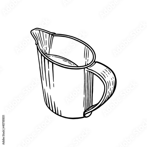 Coffee creamer sketch isolated in white background. Engraved illustration of creamer with milk. Black and white vector illustration