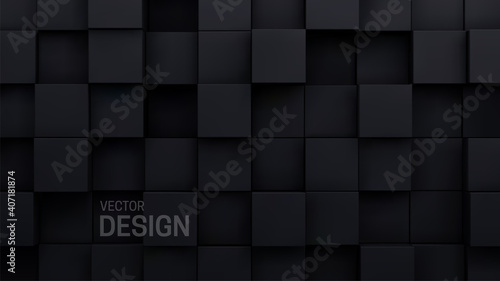 Black cubes abstract background. Random mosaic shapes.