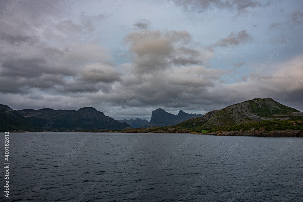 Mountain formations at the sea in north Norway