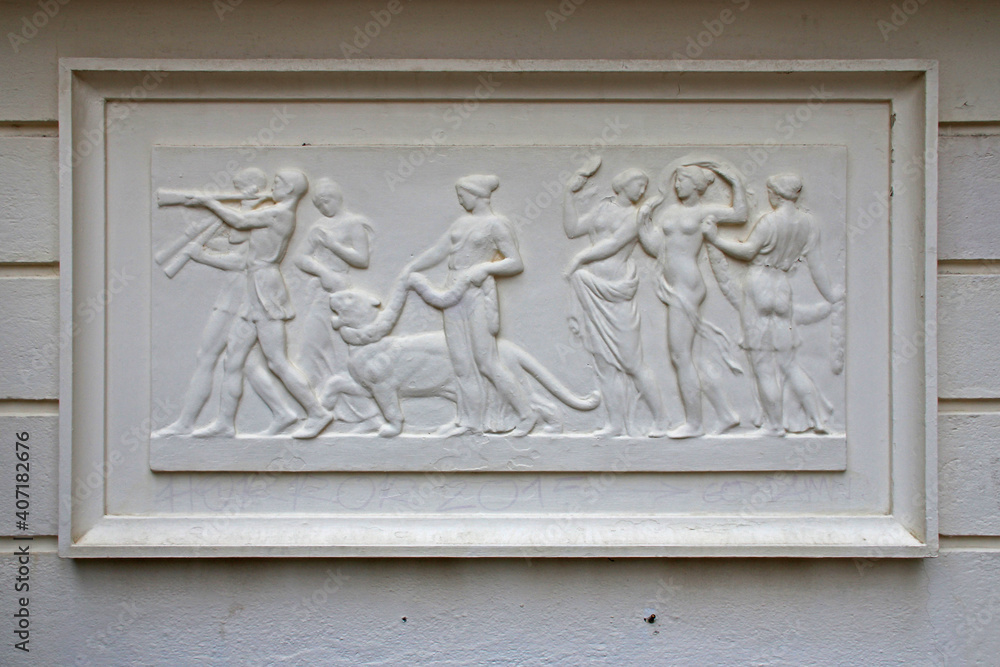 bas-relief with mythologic characters in biarritz (france) 