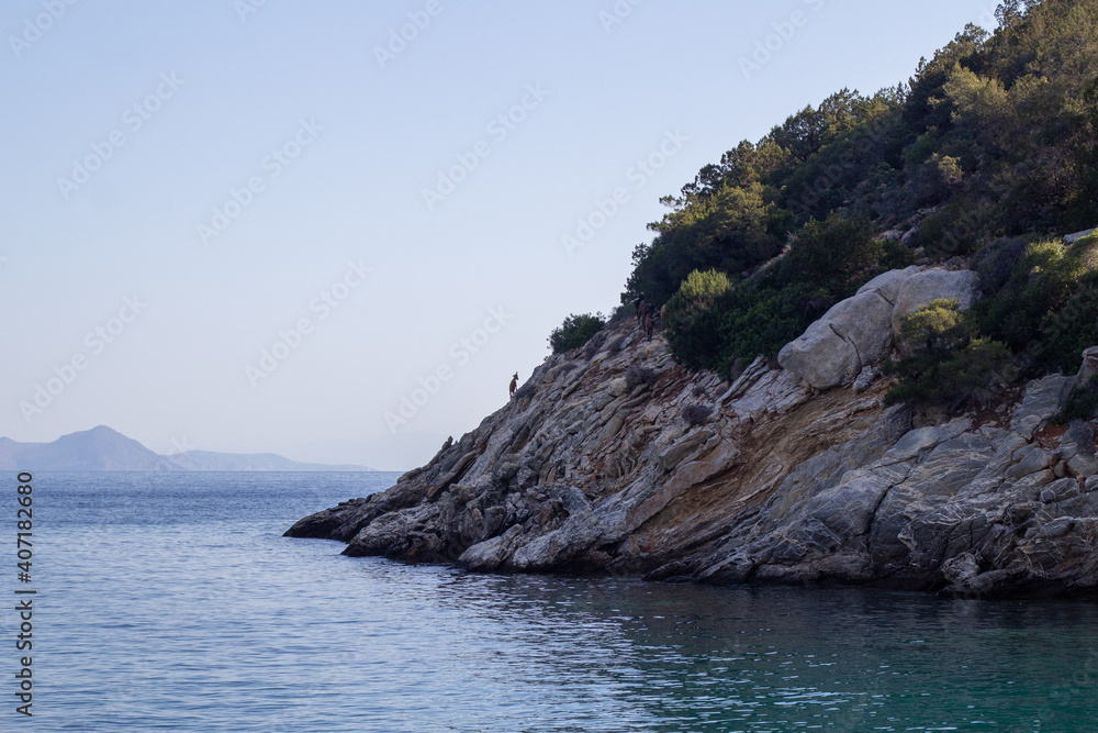 Goat on a rocky seaside in Greece