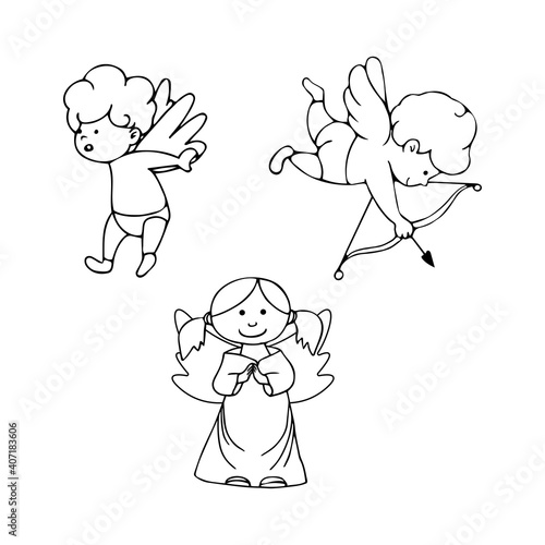 
Set of black and white cupids. Hand-drawn boy and girl characters. Vector illustration for Valentine's Day. 
love romantic wedding theme