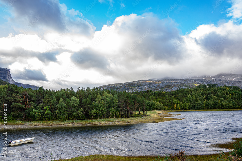 Fototapeta premium Landscape at a river in north Norway